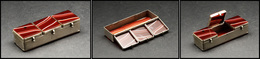 Boîte En Agate, Cerclage Métal Argenté, à 3 Couvercles Individuels, 1 Comp., 78x25x20mm. - TB - Cajas Para Sellos