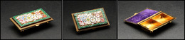 Boite Italienne En Bronze à Mosaïque D'émail à Motif Fleurs Sur Couvercle, 2 Comp., 60x37x15mm. - TB - Stamp Boxes