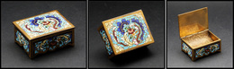Boîte En émail, Dominante Turquoise, Et Bronze Doré, 1 Comp., 58x45x24mm. - TB - Stamp Boxes