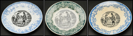 3 Assiettes En Porcelaine De Lunéville Thème "Facteur", Diamètre Et Couleurs Divers. - TB - Boites A Timbres