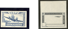 (*) Poste Aérienne. Essai En Bleu Type "e" (No 10) Non Dentelé Sans La Valeur Et Essai En Bleu Marine Type "f" Non Dente - Autres & Non Classés