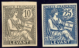 (*) LEVANT. Essais Non Dentelés. Nos 14 En Noir Sur Bristol, 24 En Bleu. - TB - Autres & Non Classés