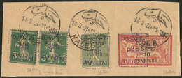 Poste Aérienne. Nos 1 Paire Dont Un "s" Renversé + 2 + 3, Obl Alep Mars 21 Sur Fragment De Lettre. - TB. - R - Autres & Non Classés