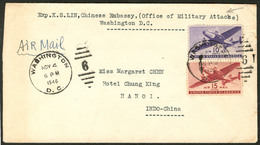 Lettre. ETATS-UNIS. Poste Aérienne. Nos 28 + 29, Obl Washington Nov 46 Sur Enveloppe Pour Hanoï. - TB - Sonstige & Ohne Zuordnung