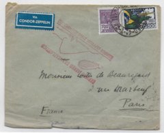 1933 - BRESIL - ENVELOPPE Via CONDOR ZEPPELIN RARE CACHET FACE AVANT ROUGE + MECA VERTE AU DOS LUFTSCHIFF GRAF ZEPPELIN - Briefe U. Dokumente