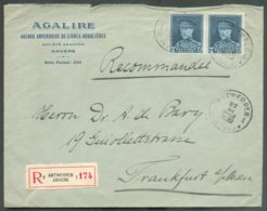 N°320(2) - 1Fr75 KEPI En Paire Obl. Sc ANTWERPEN 1 Sur Lettre Recommandée Du 22-III-1932 Vers Frankfurt - 14560 - 1931-1934 Képi