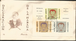 V) 1961 CARIBBEAN, DECLARATION OF HAVANA, JOSE MARTI, BLACK CANCELLATION,  SOUVENIR SHEET IMPERFORATE, FDC - Storia Postale