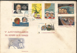 V) 1966 CARIBBEAN,  FIRST MAN IN SPACE, 5TH ANNIVIVERSARY, BLACK CANCELLATION, WITH SLOGAN CANCELLATION, FDC - Brieven En Documenten