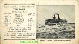 TIME TABLE - STEAMER " EMPRESS " SHOOTING LACHINE RAPIDS, QUEBEC - PRIVATE MAILING CARD - - World