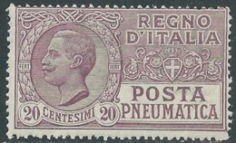 1925 REGNO POSTA PNEUMATICA EFFIGIE 20 CENT MNH ** - UR42-6 - Poste Pneumatique