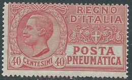 1925 REGNO POSTA PNEUMATICA EFFIGIE 40 CENT MNH ** - UR42-6 - Poste Pneumatique