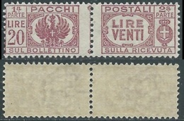 1946 LUOGOTENENZA PACCHI POSTALI 20 LIRE MNH ** - UR42-7 - Postpaketten