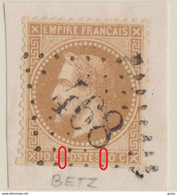 FRANCE 1867: Napoléon III Lauré, 10c. Bistre (Y&T 28A) Oblitéré GC468 Sur Fragment, Variété '2 Petits Points' - Zonder Classificatie