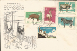 V) 1964 CARIBBEAN, HAVANA ZOO, ZEBRA, WATER BUFFALO, TAPIR, WITH SLOGAN CANCELATION IN BLACK, FDC - Cartas & Documentos