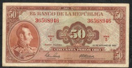 COLOMBIA P402b 50 PESOS ORO  12.10.1967 Serie Z     VF      NO P.h. - Colombia