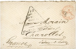 1877 NOUVELLE CALEDONIE MARQUE TRIANGULAIRE DE FORTUNE SUITE A UN MANQUE DE TIMBRE Sur Env. Pour Charolles En France. - Cartas & Documentos