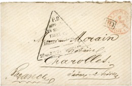 1877 NOUVELLE CALEDONIE MARQUE TRIANGULAIRE DE FORTUNE SUITE A UN MANQUE DE TIMBRE Sur Env. Pour Charolles En France. - Covers & Documents
