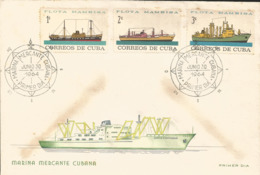 V) 1964 CARIBBEAN, MAMBISA FLEET, CUBAN MERCHANT MARINE, WITH SLOGAN CANCELATION IN BLACK, OVERPTINT IN BLACK, FDC - Storia Postale