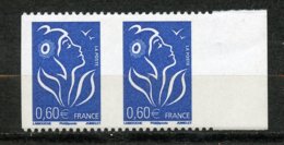 France, Spink/Maury 3959**, Marianne De Lamouche Paire Horizontale Non Découpée, Non Listé, MNH - Ungebraucht