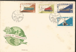 V) 1965 CARIBBEAN, TRANSPORTATION, LEYLAND BUS, TEM-4 LOCOMOTIVE, REMOLCADOR TUGBOAT, WITH SLOGAN CANCELATION IN BLACK, - Covers & Documents