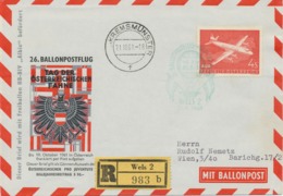 ÖSTERREICH 21.10.1961, AUA 4 S. Als EF A. Kab.-R-Ballonpost-Bf (WELS 2) Mit Freiballon HB-BIV "Albis" Befördert - Autres & Non Classés