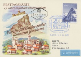ÖSTERREICH 1961 SOS Hubschrauberpost Sonnblick-Rauris, Kab.-Ersttagskarte Sondermarke 75 Jahre Sonnblick-Observatorium - Andere & Zonder Classificatie