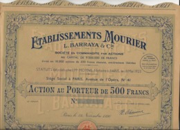 ACTION DE 500 FRS - ETABLISSEMENTS MOURIER -L .BARRAYA - ANNEE 1936 - Otros & Sin Clasificación