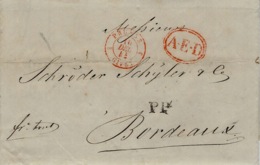 1844- Letter From St Petersburg To Bordeaux ( France ) P P + A.E.D Red + " Fr. Tout " + Entr. Prusse 3 Givet 3 Red - ...-1857 Voorfilatelie