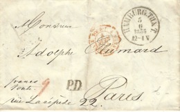 1855- Letter From Hamburg To Paris  - P.D. + " Franco Toute " Duty Red Pencil - Brieven En Documenten