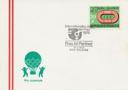 ÖSTERREICH 1975 4 Versch. SST INT. JAHR DER FRAU 1975 -FRAU IST PARTNER: 6900 BREGENZ, 7000 EISENSTADT, 8010 GRAZ, 9010 - Maschinenstempel (EMA)