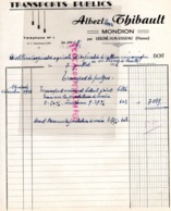 86- MONDION PAR LEIGNE SUR USSEAU- FACTURE ALBERT HENRI THIBAULT- TRANSPORTS PUBLICS- 1956 - Transporte