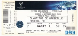 MARSEILLE - Billet D'entrée "Olympique Marseille => Arsenal FC" - Stade Vélodrome Ganay 18 Sept 2013 - Tickets - Vouchers