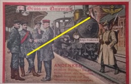 Quiévrain Carte Postale Allemande Gare Avec Train à Vapeur - Quievrain