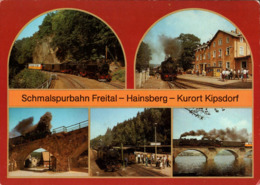 ! DDR Ansichtskarte Schmalspurbahn Freital-Hainsberg-Kipsdorf, Dampflok, Bahnhof Dippoldiswalde, Malter, Schmiedeberg - Treinen