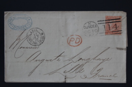 Great Britain: Cover SG 94 Dundee CDS + Stripe 114 To Lille  France 1867 PD In Red - Storia Postale