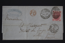 Great Britain: Cover SG 92 Plate 6 Exchange Liverpool  To Lille  France 1871 PD In Red - Covers & Documents