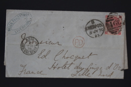 Great Britain: Cover SG 92 Plate 5 Exchange Liverpool  To Lille  France 1870 PD In Red - Briefe U. Dokumente