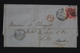 Great Britain: Cover SG 92 Plate 6 Exchange Liverpool  To Lille  France 1871 PD In Red - Covers & Documents