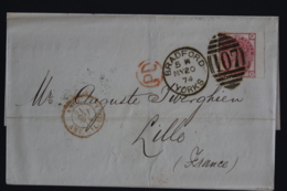 UK Letter Bradford  -> Lille 1874  SG 141 Plate 12  PD In Red - Covers & Documents