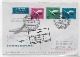 1955 - BRD - TIMBRES LUFTHANSA Sur ENVELOPPE FDC REOUVERTURE De La LIGNE "DEUTSCHLAND - USA" - Erst- U. Sonderflugbriefe