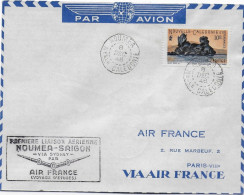 1948 - NOUVELLE CALEDONIE - ENVELOPPE PREMIERE LIAISON AERIENNE NOUMEA à SAÏGON Via SYDNEY - VOYAGE D'ETUDES AIR FRANCE - Brieven En Documenten