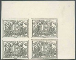TR8, 15c épreuve De La Planche En Noir Sur Papier Blanc épais Parcheminé, En Bloc De 4 Coin De Feuille (Stes 0041, Indic - Ensayos & Reimpresiones
