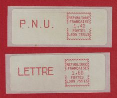 2 Vignettes D'affranchissement PNU Et LETTRE Machine LS09-75513 - 1981-84 LS & LSA Prototipi