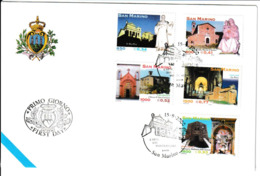 N 408) San Marino 2000 Mi# 1900-1904 FDC: Religiöse Kunst, Kirchen Fresken U.a - Briefe U. Dokumente