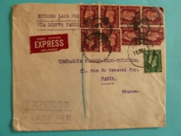 ENVELOPPE DE 1937 A CIRCULE DE LONDRES A PARIS CACHET  EXPRESS LATE FEE - Gebührenstempel, Impoststempel