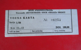 X2- Bus Ticket -" Panoniatrans - Severtrans "- Odzaci,100 Dinara, Serbia,Yugoslavia - Europa