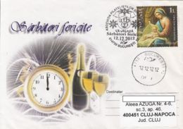 CLOCK, WINE, HAPPY NEW YEAR, CHRISTMAS STAMP ON SPECIAL COVER, 2012, ROMANIA - Lettres & Documents