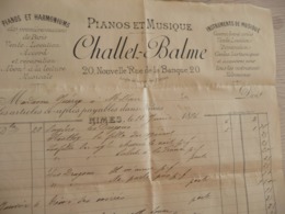 Facture Nîmes 1894 Challel Balme Pianos Et Musique - Artigianato