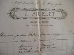 Facture J.Pigelet Millau 1883 Imprimerie Lithographie 1883 - Autres & Non Classés