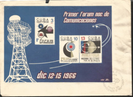 V) 1966 CARIBBEAN, 1ST NATIONAL TELECOMMUNICATIONS FORUM, SOUVENNIR SHEET IMPERFORATED, WITH SLOGAN CANCELATION IN BLACK - Lettres & Documents